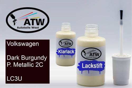 Volkswagen, Dark Burgundy P. Metallic 2C, LC3U: 20ml Lackstift + 20ml Klarlack - Set, von ATW Autoteile West.
